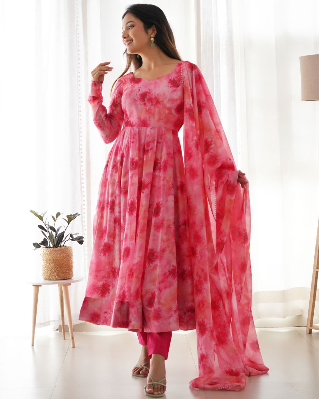 Exclusive Gajri Soft Organza Silk Floral Printed Anarkali Suit With Dupatta (LQNKB28)