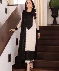 Gorgeous White-Black Georgette Silk Sequence Work Pakistani Suit With Dupatta
