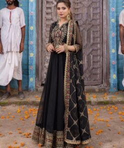 Casual Black Georgette Embroidery Work Anarkali Gown With Dupatta