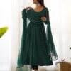 Exclusive Green Pure Georgette Leheriya Print Work Anarkali Suit With Dupatta