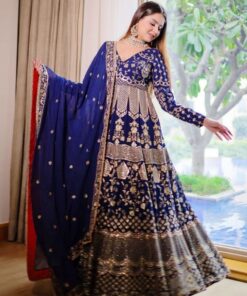 Exclusive Neavy Blue Pure Georgette Emroidery Work Anarkali Gown With Dupatta