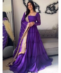 Exclusive Purple Pure Georgette Emroidery Work Anarkali Gown With Dupatta