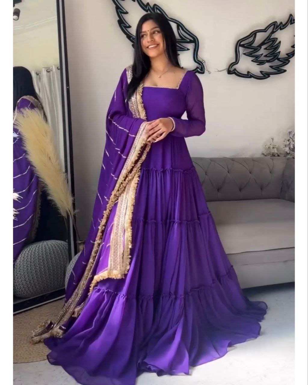 Exclusive Purple Pure Georgette Emroidery Work Anarkali Gown With Dupatta (LQSSR446)