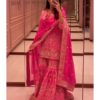 Exclusive Rose Pink Pure Georgette Embroidery Work Gharara Suit With Dupatta