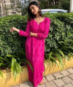Exclusive Dark Pink Rayon Cotton Chikan Kari Work Plazo Suit With Dupatta
