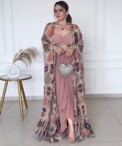 Exclusive Salmon Pink Silk Crop To Set With Shrug