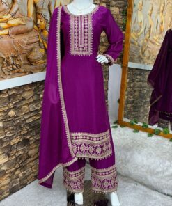 Exclusive Purple Chinon Silk Embroidery Work Pakistani Suit With Dupatta