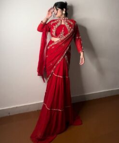 Festive Special Red Pure Georgette Sequence Work Saree With Blouse