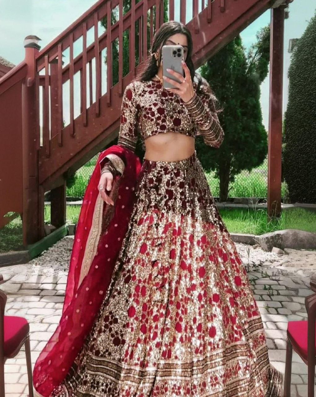 Exclusive Red Golden Georgette Embroidery Work Lehenga Choli With Dupatta