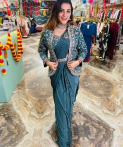 Exclusive Banglori Silk Embroidery Work Saree With Jacket Blouse And Belt