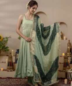 Exclusive Double Green Georgette Thread Work Anarkali Suit With Dupatta
