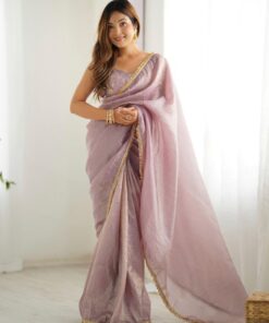 Exclusive Lilac Tissue Silk Embroidery Work Saree With Blouse