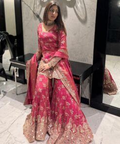Exclusive Pink & Orange Silk Sequence Work Palazo Suit With Dupatta