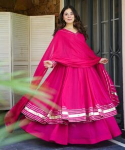 Exclusive Hot Pink Soft Georgette Lace Work Anarkali Suit With Dupatta