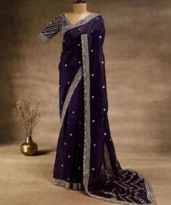 Exclusive Purple Silk Embroidery Work Saree With Blouse
