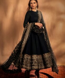 Exclusive Black Chinon Silk Sequence Work Anarkali Suit With Dupatta