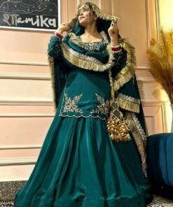 Exclusive Green & Yellow Silk Hand Work Sharara Suit With Dupatta
