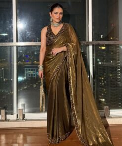 Exclusive Brown Gold Silk Sequence Work Saree With Blouse