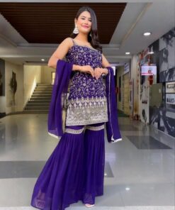 Exclusive Blue Georgette Sequence Work Gharara Suit With Dupatta