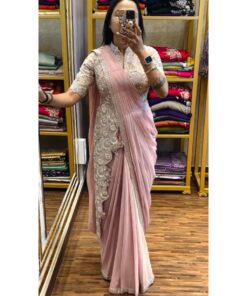 Exclusive Baby Pink Chinon Silk Sequence Work Saree With Blouse